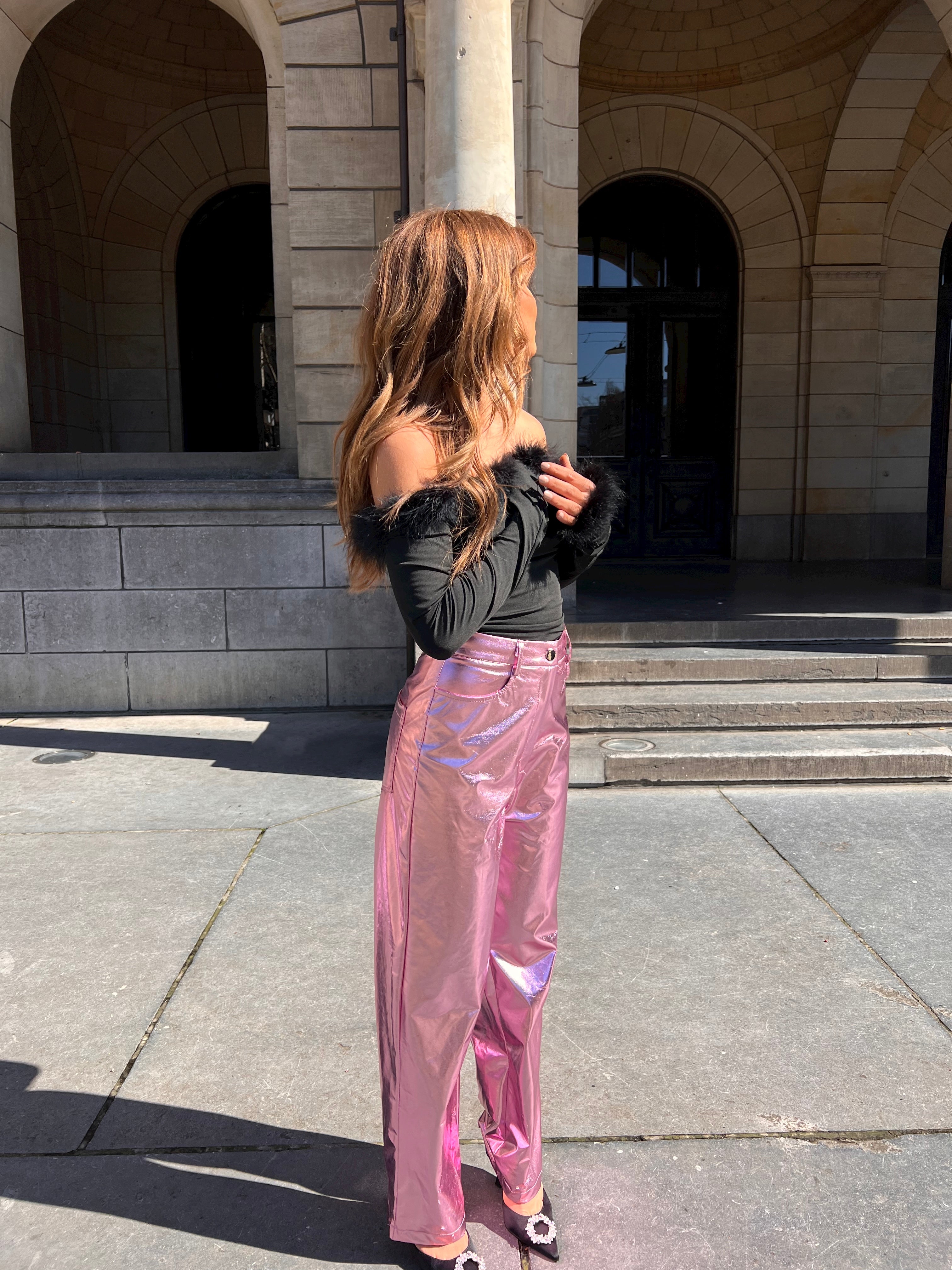 Pink metallic trousers | Loavies